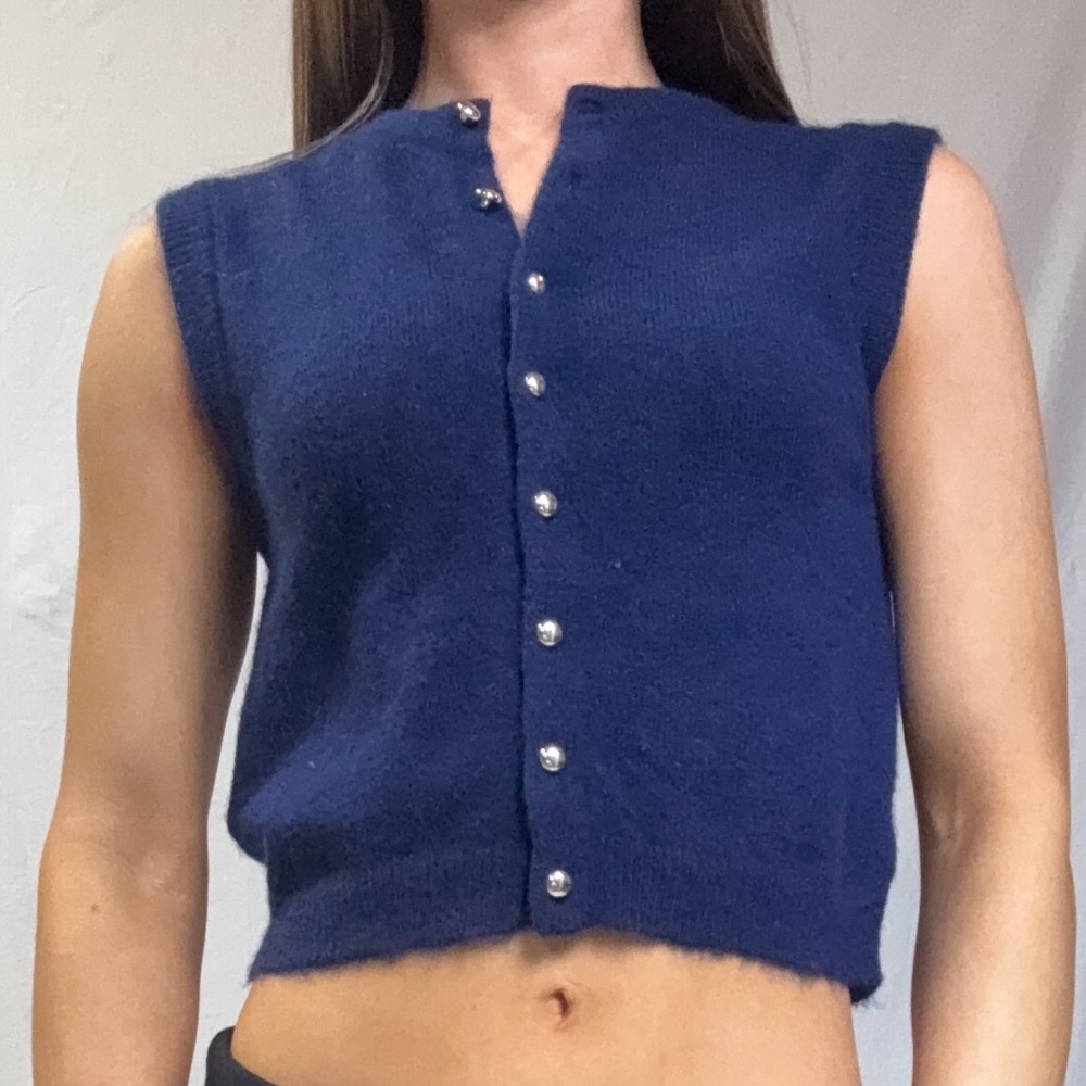 Divided Navy Button-Front Sleeveless Knit Vest